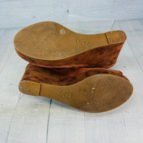 Lucky Brand Suede Slingback Wedge Sandal 7.5 Brown Peep Toe - See Wear/Read Desp - Picture 14 of 16